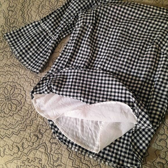 WHBM Gingham Cottagecore Peasant Top Empire Waist Flounce Bell Sleeves SZ XXS - Picture 5 of 6